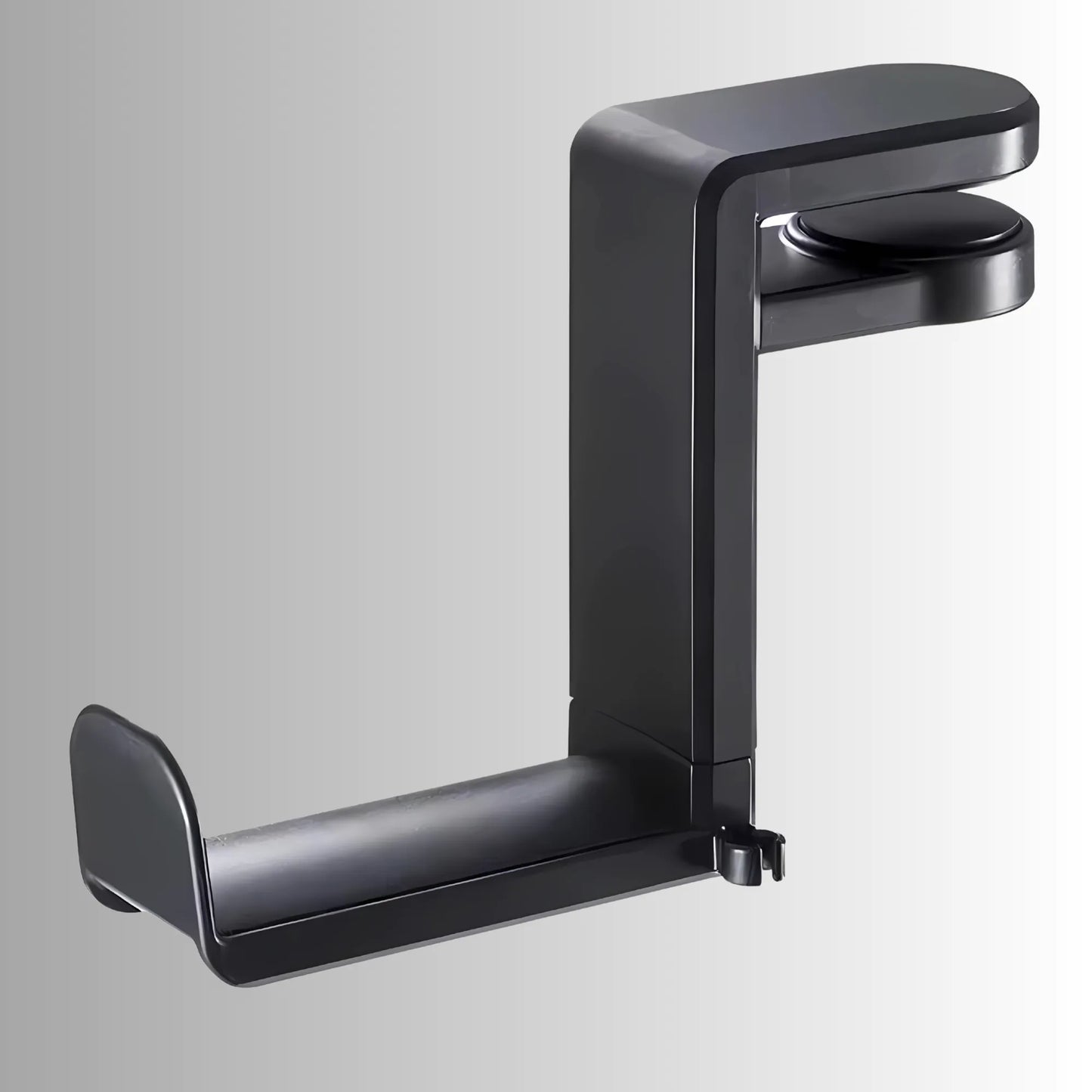 HeadsetFix Headset Halter schwarz mit glänzender Oberfläche zur platzsparenden Schreibtisch Montage