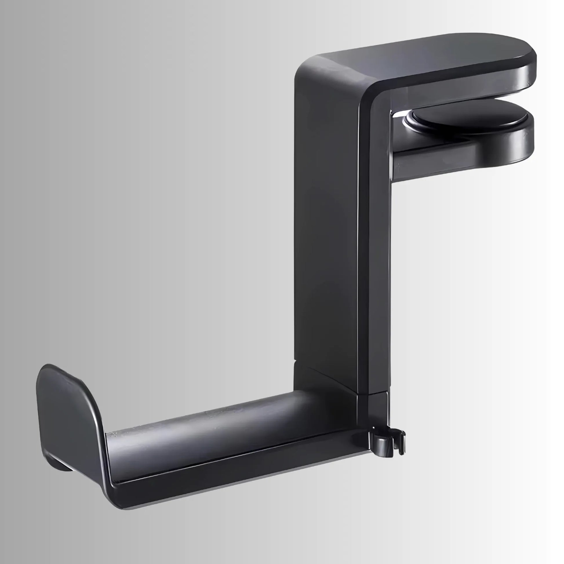 HeadsetFix Headset Halter schwarz mit glänzender Oberfläche zur platzsparenden Schreibtisch Montage